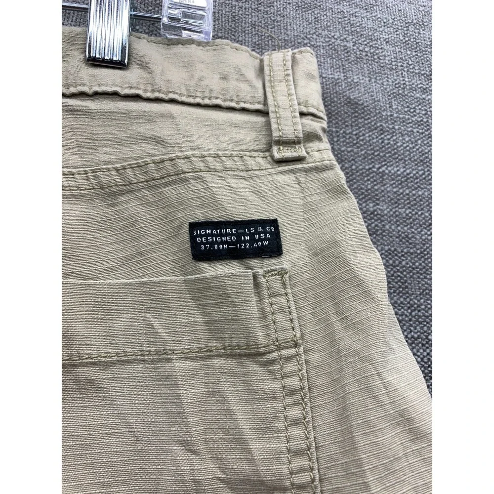 Signature By Levi Strauss & Co Cargo Shorts Mens 36 Beige Logo High Rise Ripstop